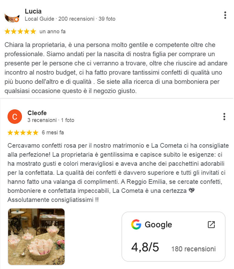 Le nostre recensioni su Google Recensioni di Google