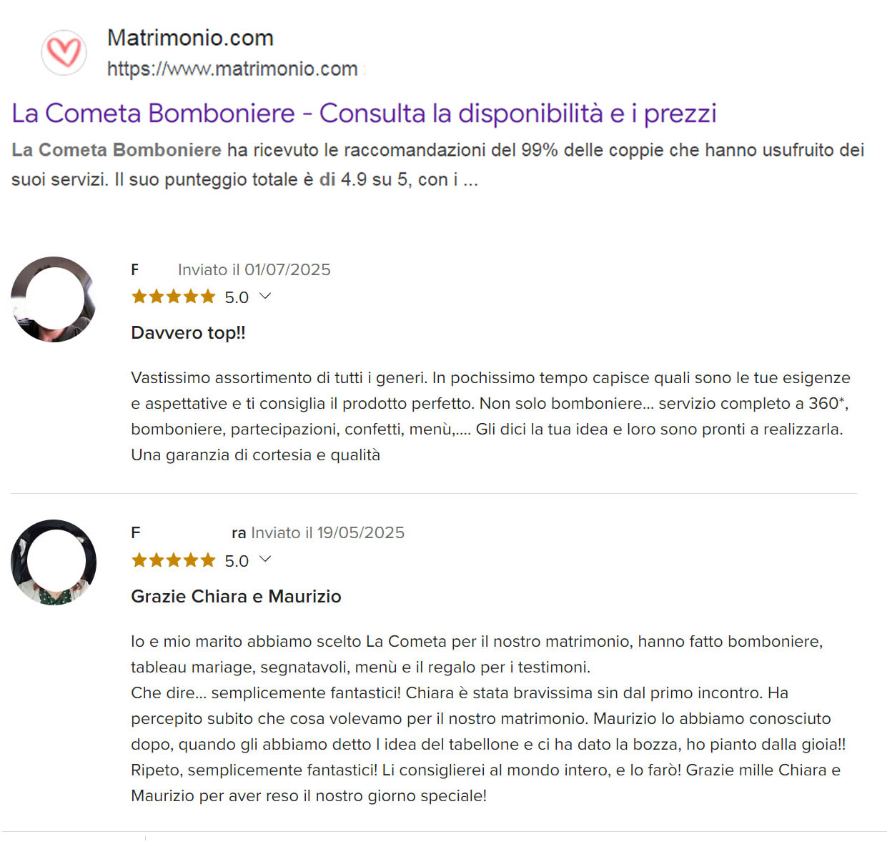Le nostre recensioni su Matrimonio.com Recensioni di Matrimonio.com